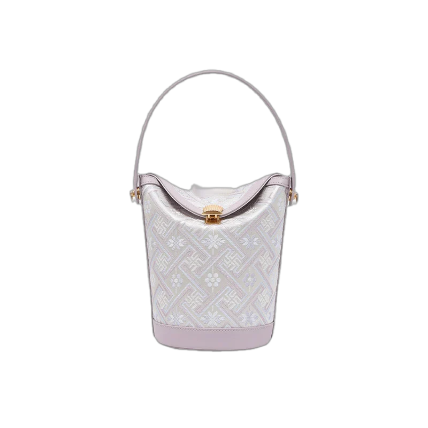 Zhuang Brocade Leather Bucket Crossbody BagRomantic Purple