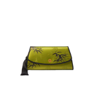 Chinoiserie Vintage Brown Mulberry Silk Bamboo Print Clutch