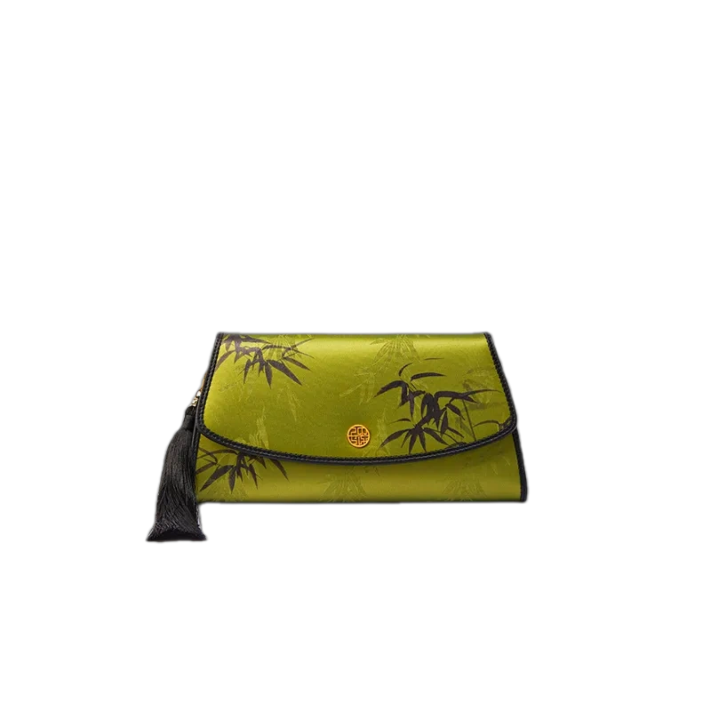 Chinoiserie Vintage Green Mulberry Silk Bamboo Print Clutch