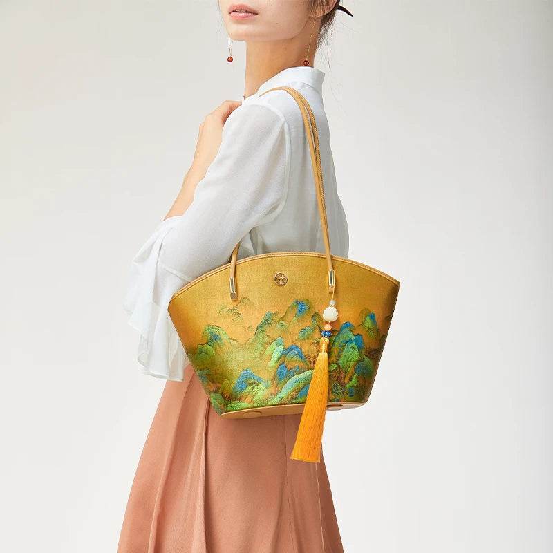 Mulberry Silk Handcrafted Bamboo Yellow Tote Bag