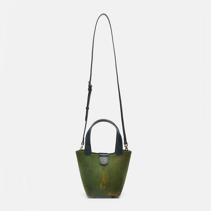 Xiangyunsha Silk Dark Green Bucket Bag with Scarf