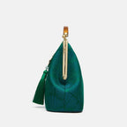 Mulberry Silk Green Pine Leaf Vintage Kiss Lock Clasp Bag