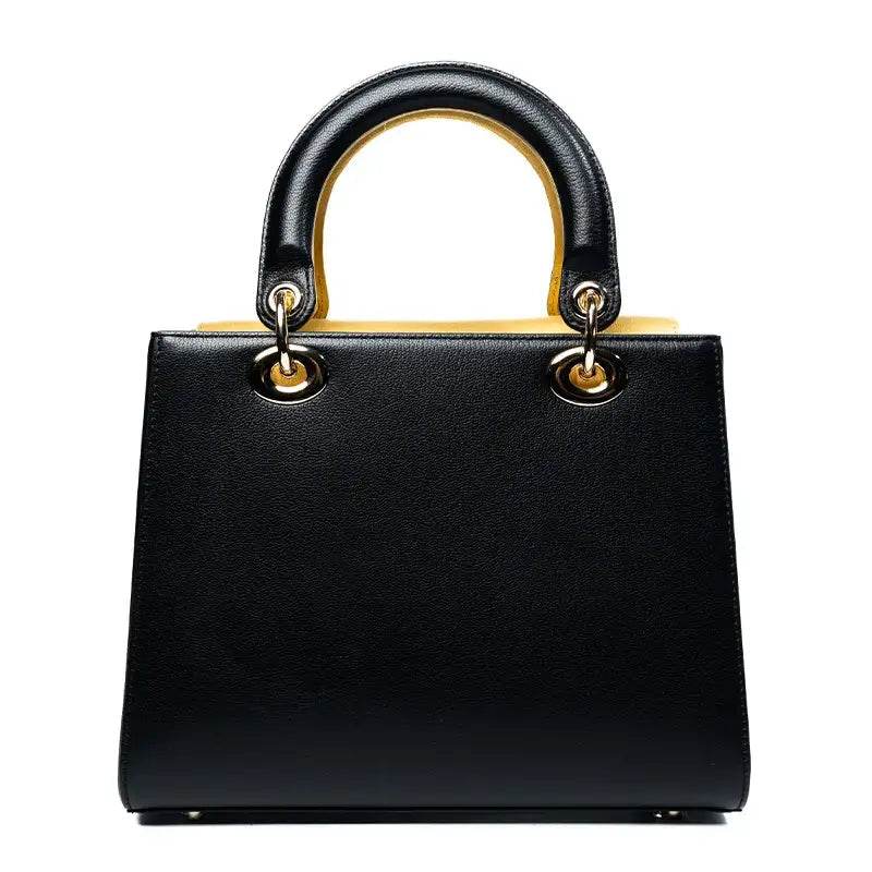 Embroidery Leather Black Lady Bag Gold Peony Luxury Handbag