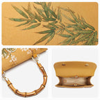 Chinese Painting Xiangyunsha Silk Bamboo Handle Barrel Handbag