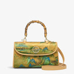 Chinese Painting Xiangyunsha Silk Bamboo Handle Barrel Handbag