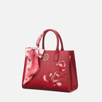 Embroidery Leather White Commuting Handbag Orchid with Scarf