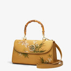 Chinese Painting Xiangyunsha Silk Bamboo Handle Barrel Handbag