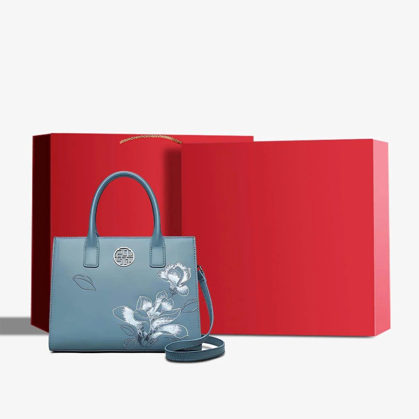 Embroidery Leather White Commuting Handbag Orchid with Scarf