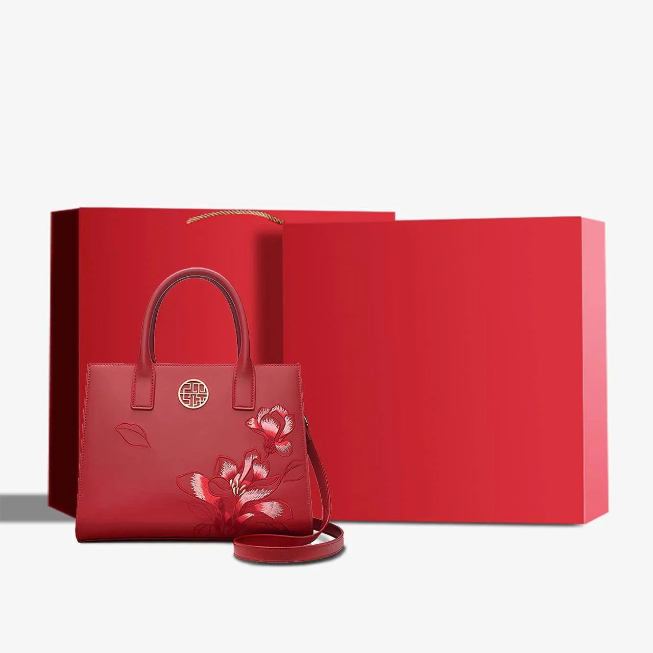 Embroidery Leather White Commuting Handbag Orchid with Scarf