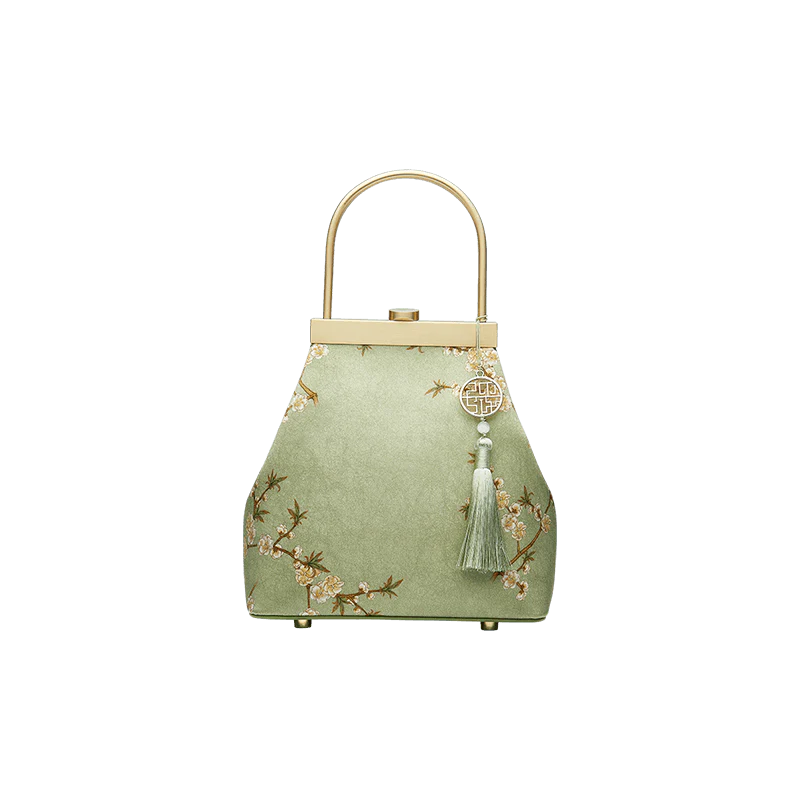 Mulberry Silk Luxury Light Green Kiss Lock Clutch Bag