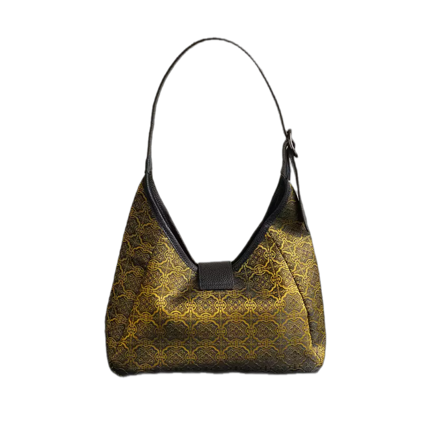 Song Brocade Chinese-Style Golden Ding Sheng Motif Hobo Bag - Leather Shoulder & Handheld Mother-Daughter Bag