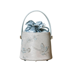 Brocade Jacquard Leather Drawstring Blue Butterfly Bucket Bag
