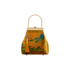 Chinese Painting Mulberry Silk Lux Kiss Lock Clutch Handbag