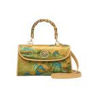 Chinese Painting Xiangyunsha Silk Bamboo Handle Barrel Handbag
