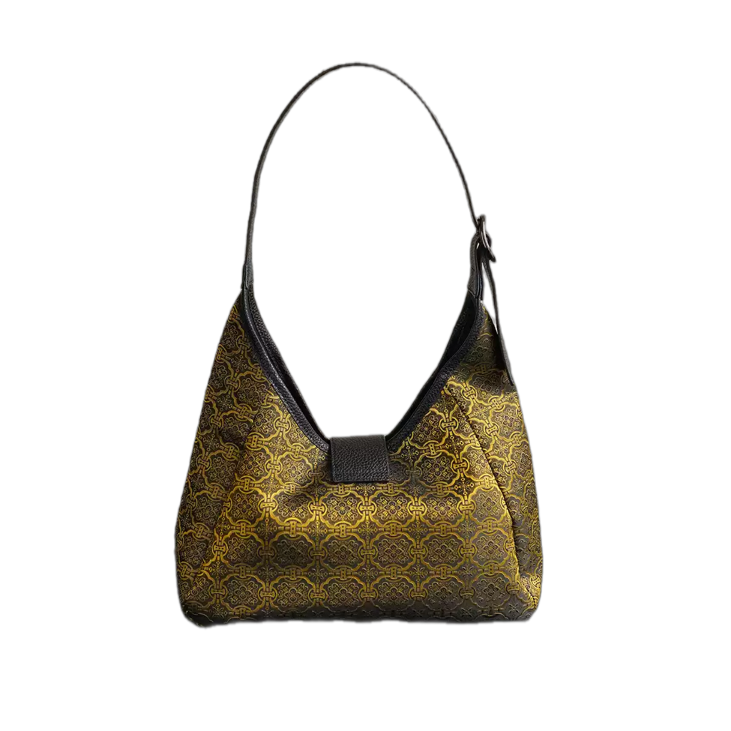 Song Brocade Chinese-Style Golden Ding Sheng Motif Hobo Bag - Leather Shoulder & Handheld Mother-Daughter Bag