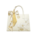 Embroidery Leather White Commuting Handbag Orchid with Scarf