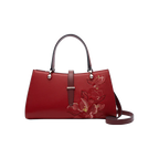 Embroidery Leather Red Magnolia Women's Crossbody Handbag