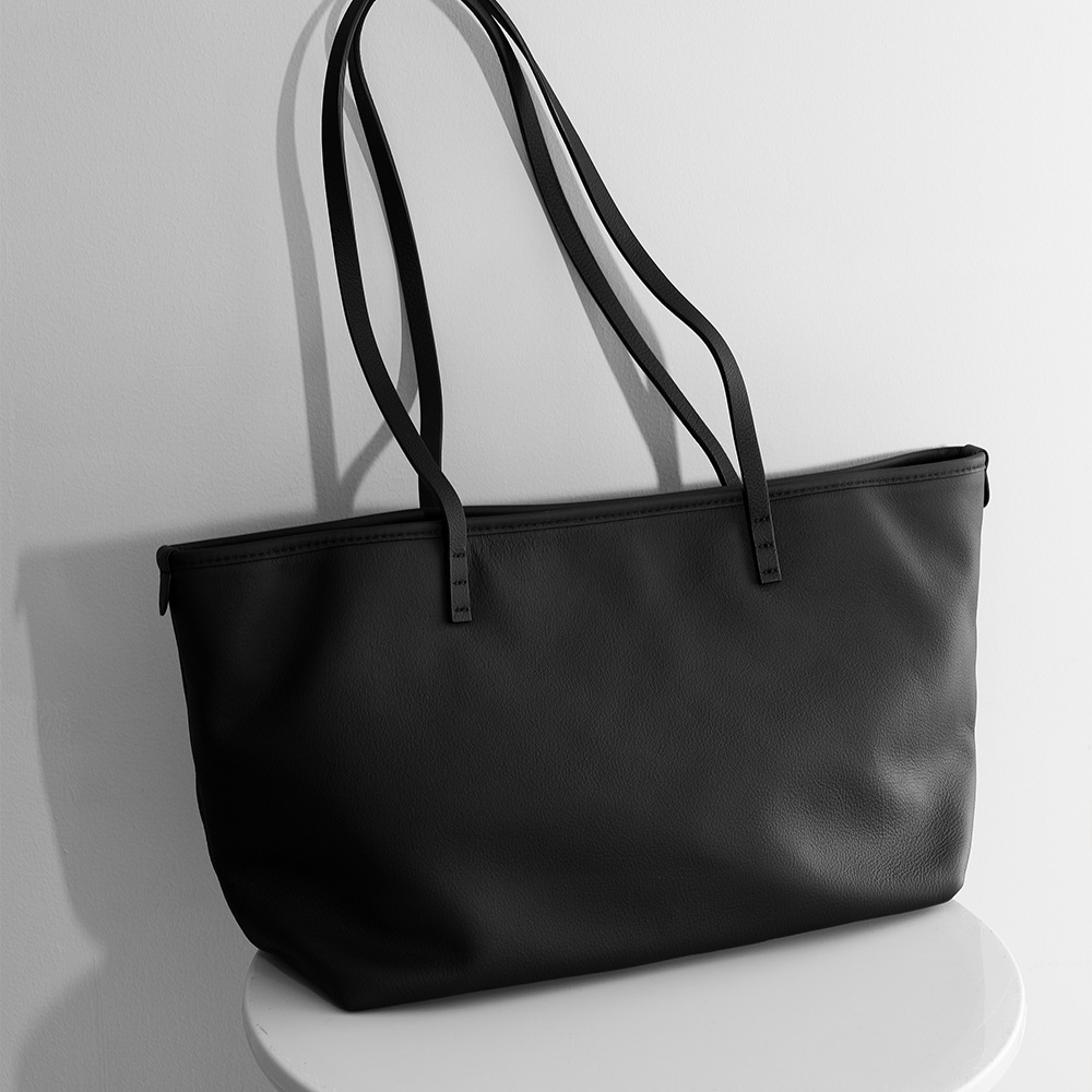 Top-grain Genuine Leather Large Horizontal Square Tote Bag with Cowhide Lining
