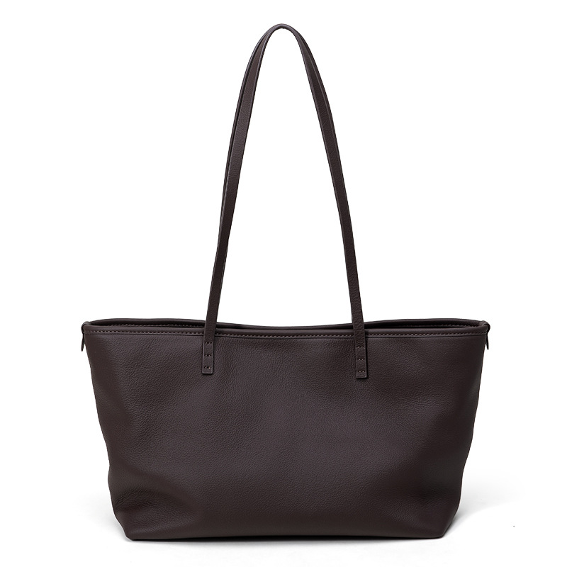 Top-grain Genuine Leather Large Horizontal Square Tote Bag with Cowhide Lining
