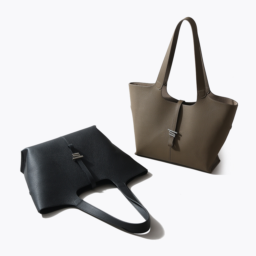 Top-grain Genuine Leather Medium-Soft Large Tote Bag with Magnetic Snap