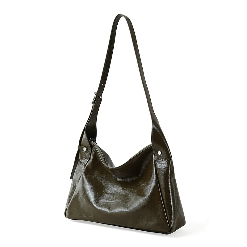 Top-layer Oil-waxed Cowhide Medium Horizontal Square Shoulder Bag