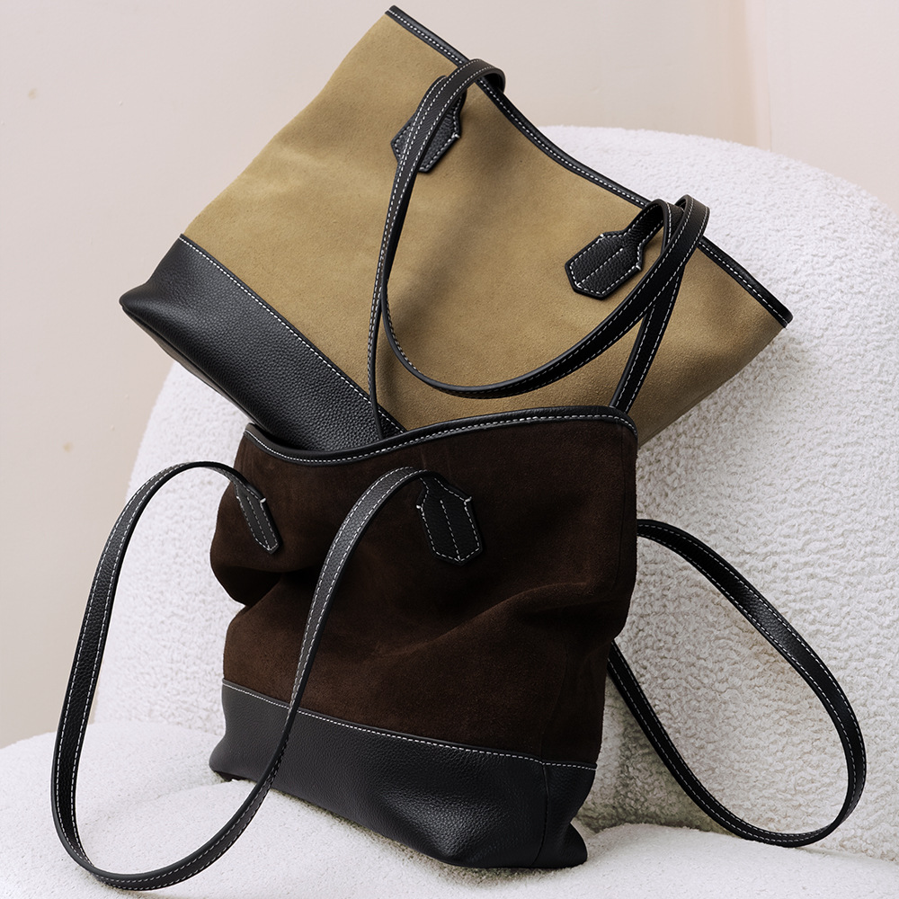 High-gloss Frosted Cowhide Stitching Line Large Horizontal Square Shoulder Bag