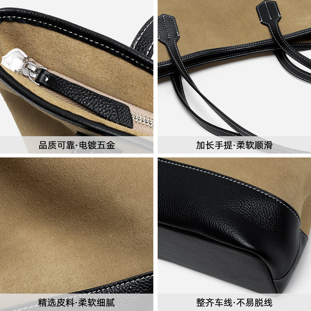 High-gloss Frosted Cowhide Stitching Line Large Horizontal Square Shoulder Bag