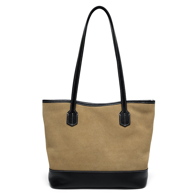 High-gloss Frosted Cowhide Stitching Line Large Horizontal Square Shoulder Bag