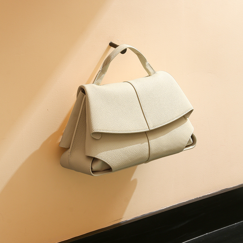 Top-grain Genuine Leather Push Lock Medium-Soft Handbag