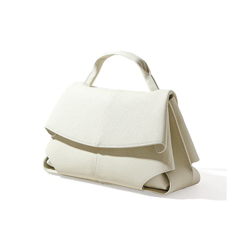 Top-grain Genuine Leather Push Lock Medium-Soft Handbag