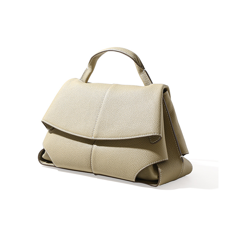 Top-grain Genuine Leather Push Lock Medium-Soft Handbag