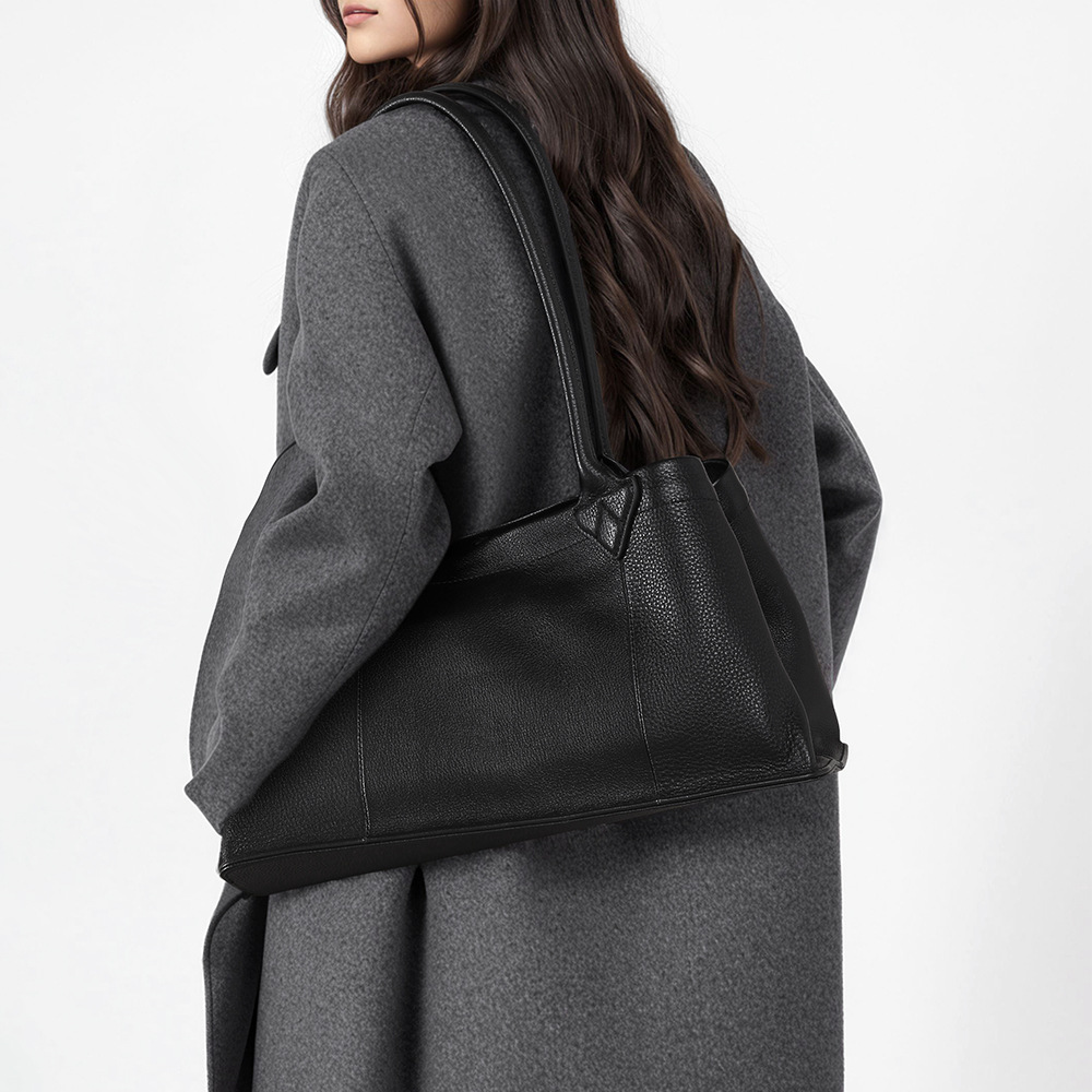 Top-grain Calf Leather Medium-Hard Large Vertical Square Shoulder Bag