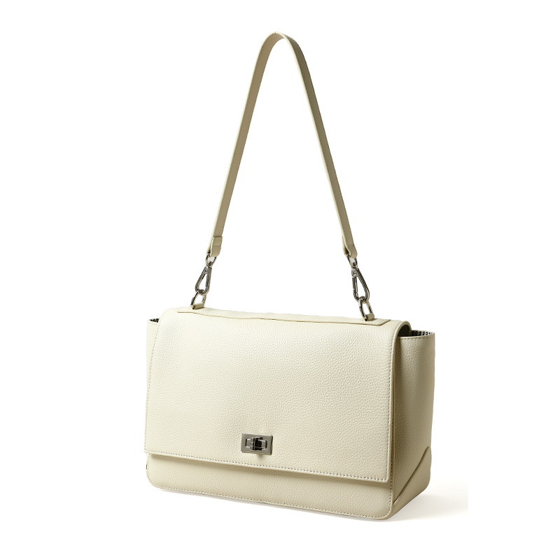 Top-grain Naturally Tumbled Leather Lock Clasp Medium-Soft Tote Shoulder Bag