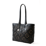 Perforated Second-layer Cowhide Magnetic Clasp Medium Tote Bag
