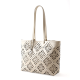 Perforated Second-layer Cowhide Magnetic Clasp Medium Tote Bag