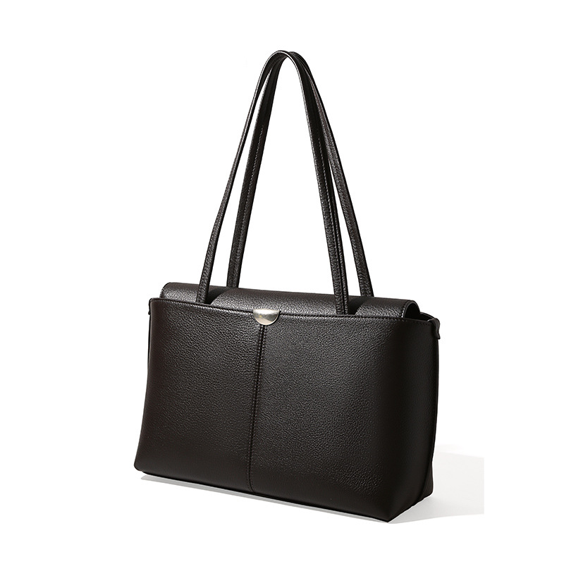 Top-grain Cowhide Sewing Thread Medium Horizontal Square Tote Bag