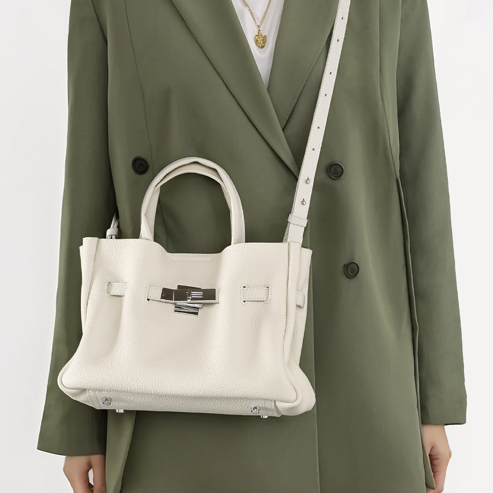 Top-grain Cowhide Magnetic Clasp Medium Handheld & Shoulder Bag