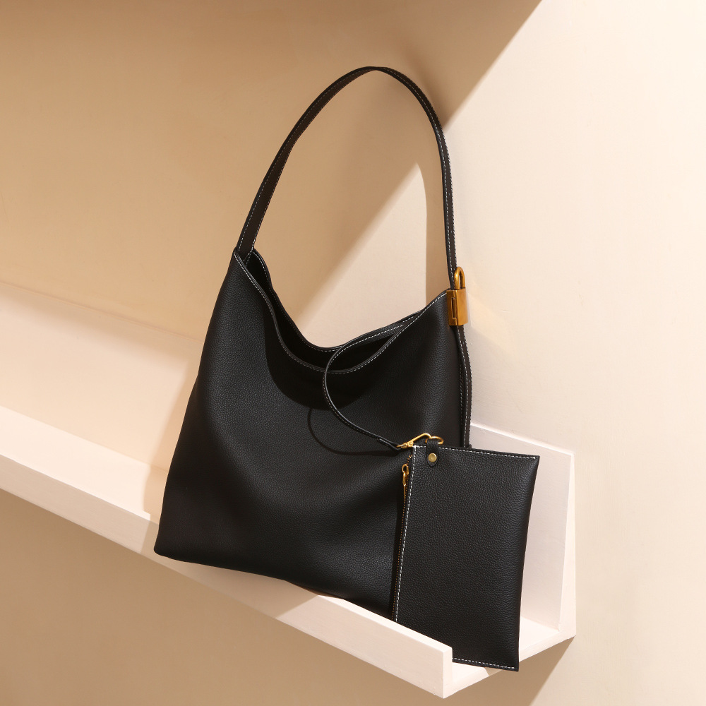 Top-grain Cowhide Magnetic Clasp Soft Large Tote Bag