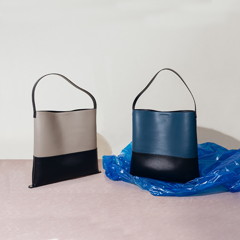 Color-block Second-layer Cowhide Magnetic Clasp Soft Tote Bag