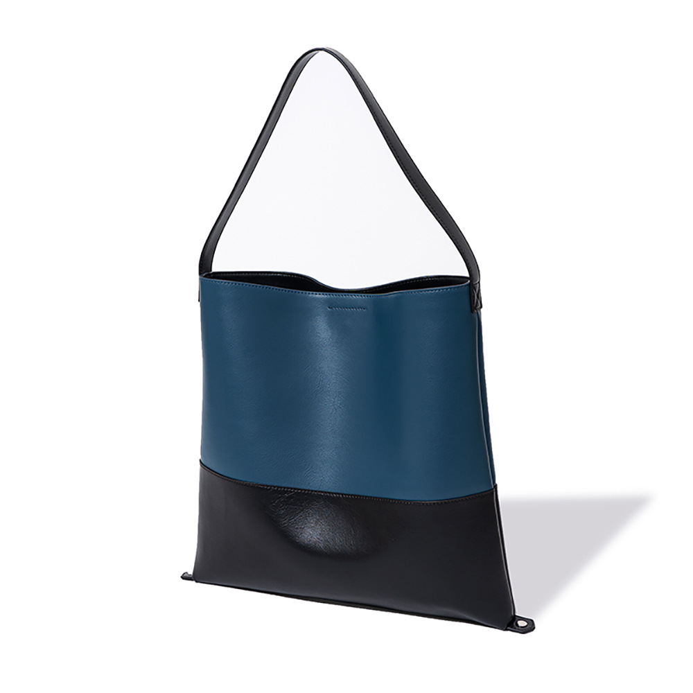 Color-block Second-layer Cowhide Magnetic Clasp Soft Tote Bag