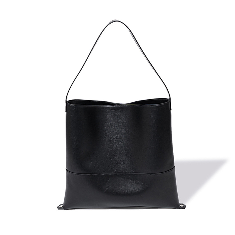 Color-block Second-layer Cowhide Magnetic Clasp Soft Tote Bag