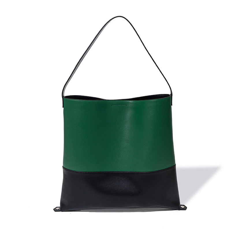 Color-block Second-layer Cowhide Magnetic Clasp Soft Tote Bag