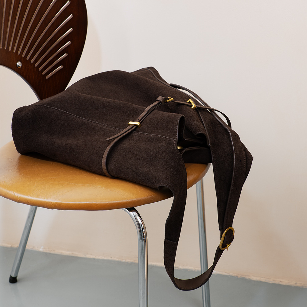 Reverse Suede Sanded Leather Magnetic Clasp Medium-Soft Tote Bag