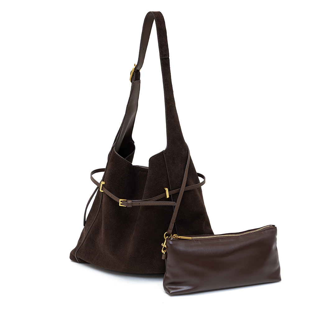 Reverse Suede Sanded Leather Magnetic Clasp Medium-Soft Tote Bag