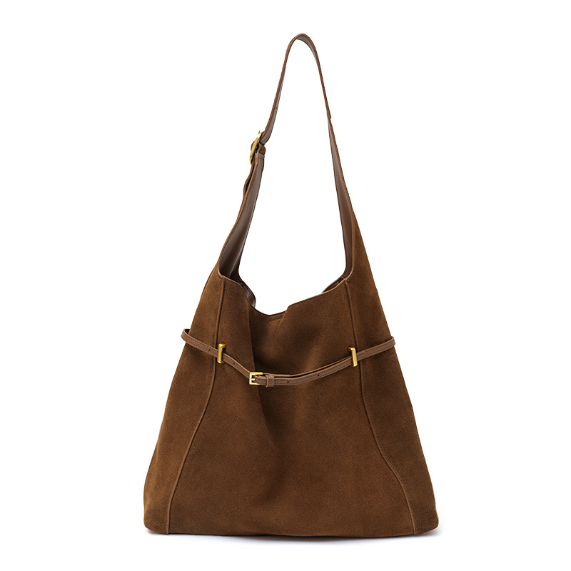 Reverse Suede Sanded Leather Magnetic Clasp Medium-Soft Tote Bag