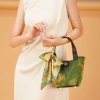 Xiangyunsha Silk Dark Green Bucket Bag with Scarf