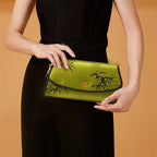 Chinoiserie Vintage Brown Mulberry Silk Bamboo Print Clutch
