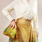 Chinese Painting Mulberry Silk Lux Kiss Lock Clutch Handbag