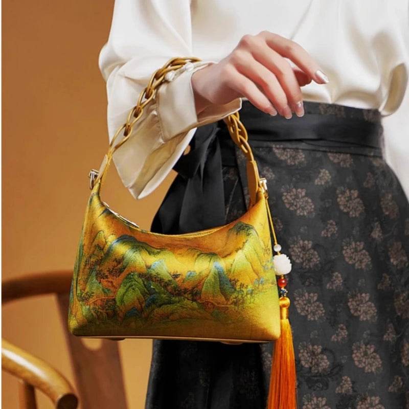 Chinese Painting Xiangyunsha Silk Shoulder Bag Designer Handbag
