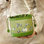 Handcrafted Embroidered Silk Osmanthus Green Bucket Bag